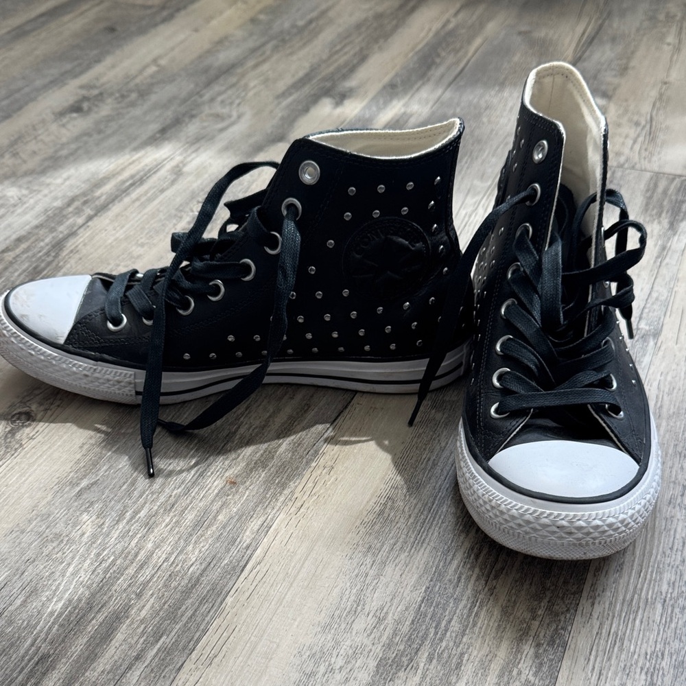 Classic Black High-Top Sneakers with Silver Accents